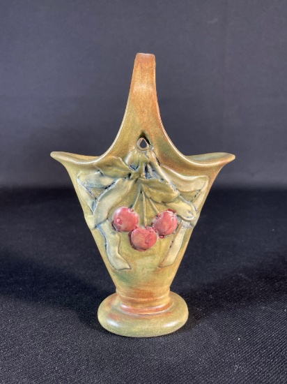 Weller Unmarked Roma Cherries & Ribbon Marked Handled Basket