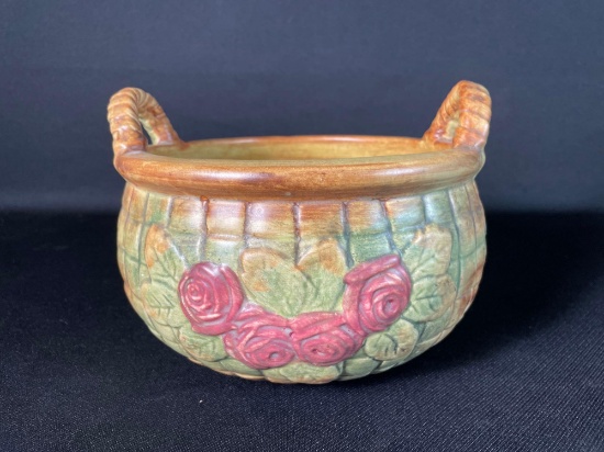 Weller Flemish 4 Rose Twist Handled Basket/Bowl