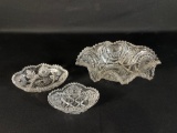 Large Assortment Of Cut Glass Dishes with Various Patterns