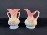 (2) Hull Wild Flower Pastel Matte Glaze 2 Handled W-1 Vase 5-1/2