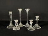 Lot of (6) Clear Glass/ Crystal Antique Candlestick Holders