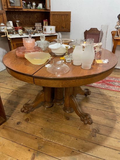 Oak Clawfoot Dinning Table On Casters