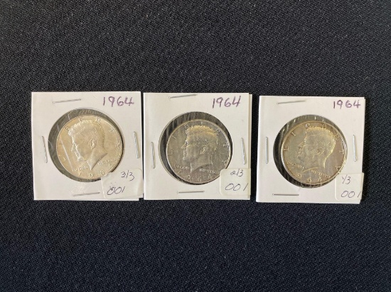 Lot of (3) 1964 Kennedy Half Dollars