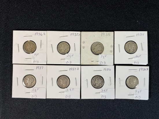 Lot of Assorted (8) Mercury Dimes