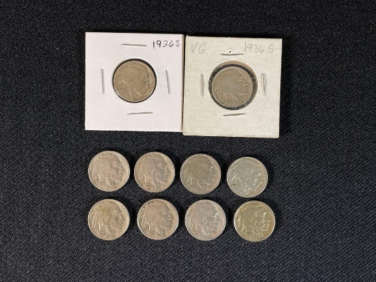 Lot of (10) assorted Buffalo Nickels