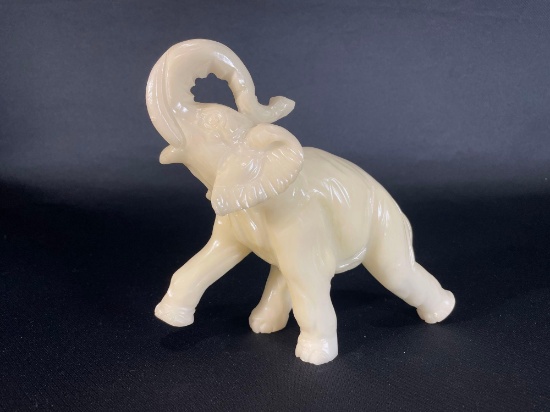 Italian Alabaster Elephant Statue By ABF 7-1/4"h, makers label on base