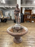 Figural Fountain Of Lady Pouring Jug, Concrete 3-Pc, 58