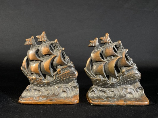 Pair Of Copper Flashed Cast Iron Ship Bookends