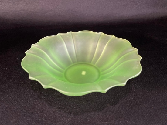 Satin Green Depression Glass Bowl 9-3/4"