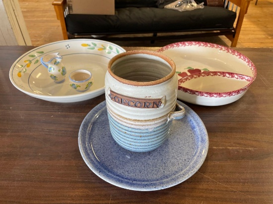 (3) Nehr Pottery Dishes, Italy Bowl, Creamer & Sugar