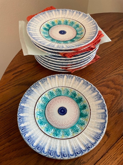 (10) Early Majolica Dinner Plates 9"dia., likely English