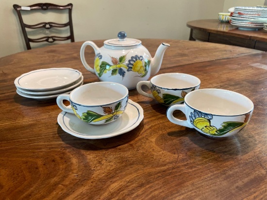 Portugal Teapot w/ (3) Cups & (4) Saucers