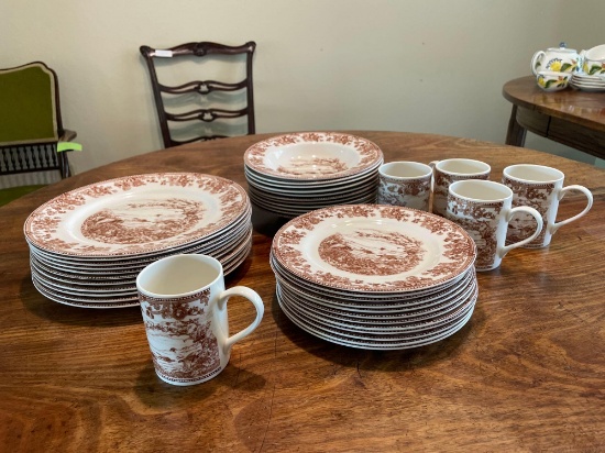 Queens, "Orvis," pattern porcelain China set, part service for 12. Two plate sizes, bowls