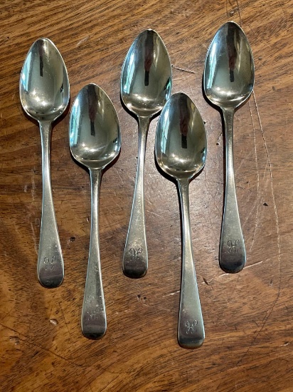 (5) Sterling Silver teaspoons monogram "H", hallmarked London 1857