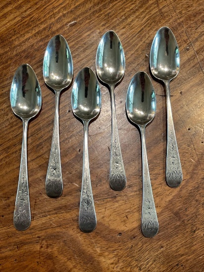 (6) Sterling Silver teaspoons monogramed "RH", hallmarked London 1826