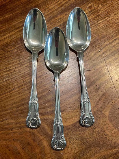 (3) Sterling Silver serving spoons, shell design, "AMC" hallmarked London 1823