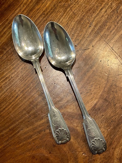 (2) Sterling Silver serving spoons, monogram "FBM", hallmarked London 1823