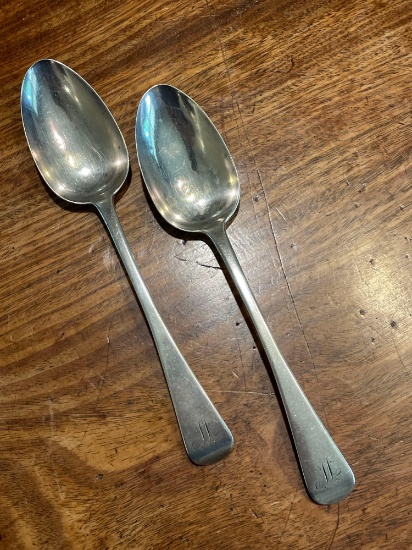 (2) Sterling Silver serving spoons monogram "W", hallmarked London 1884