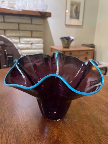 Handblown Art Glass Bowl, Base Signed "Russell"