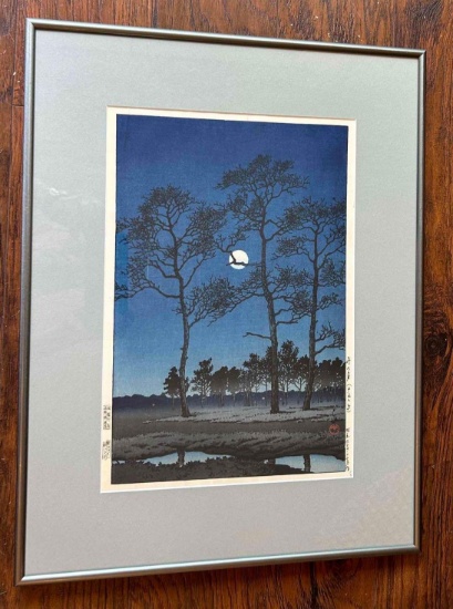 Hasui Kawase, (Japan 1883-1957) "Winter Moon Over Toyama Plain" Block Print