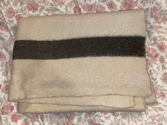 Single Grey Strip on Cream Wool Blanket, 54" x 37"