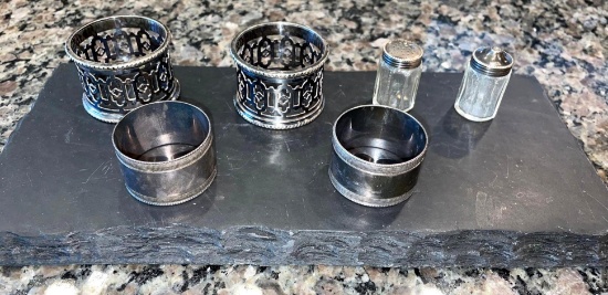 (4) Napkin Rings & Condiment Jar & Shaker