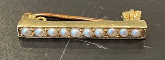 Small bar pin w/seed pearls, antique, tested 14k gold