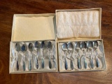 2 boxed sets of 6 each small coffee spoons, Sterling silver with Paua shell inlay in the handles.