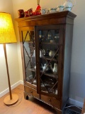Walnut Glass Front 2-Drawer China Cabinet w/ 2-drawers base. Circa 1880.