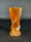 Zellique Studios, Marigold, Carnival Glass Vase, Engraved Base,12-1982, 6-1/8