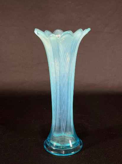 Rare Northwood "Feathers," Aqua Opalescent Vase 10"h