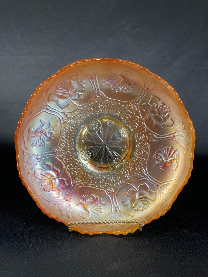 Fenton "Dragon & Lotus," Marigold On Moonstone Carnival Glass Bowl w/ Collar 8-1/2"dia
