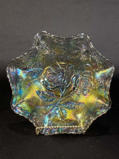 Imperial "Open Rose," Smoke, Ruffled Rim 7" Bowl