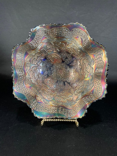 Fenton "Two Flower," Amethyst/Purple Ball Footed Bowl 10-1/2"dia