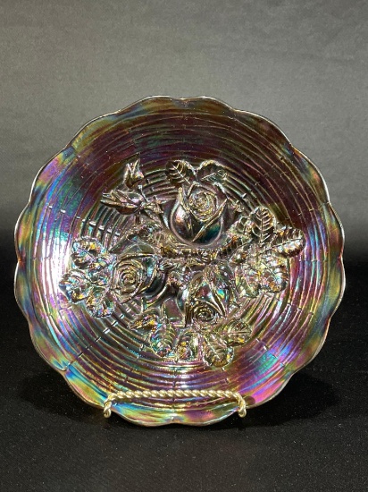 Northwood "Rose Show," Amethyst/Purple Bowl, 9-1/4"