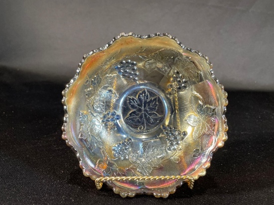 Fenton "Vintage," Powder Blue w/ Marigold Overlay Sauce Bowl, 6"dia
