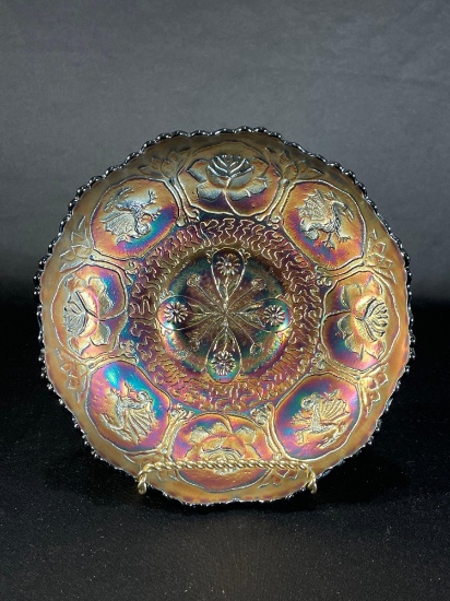 Fenton "Dragon & Lotus," Blue Bowl w/ Collar, 8-1/2"dia