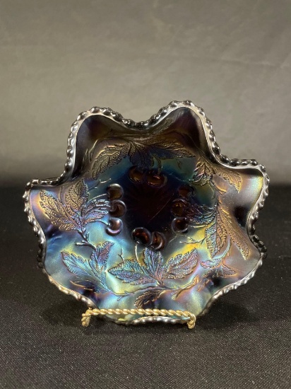 Dugan "Cherries," Amethyst/Purple Ruffle Edge Sauce Bowl, 6"dia