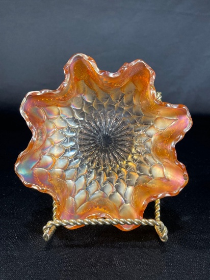Dugan "Fish Scale & Bead," Marigold Ruffled Edge Bowl