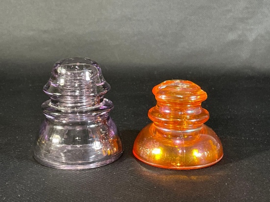Pyrex Carnival Glass Insulator & Whitall Tatum Co. Purple Glass Insulator