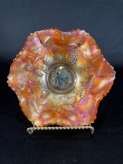 Fenton "Vintage Leaf," Marigold Ruffled Edge Bowl,