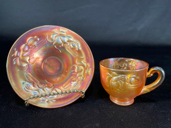 Fenton "Kittens," Marigold Cup & Saucer