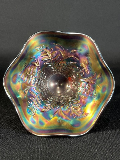 Northwood "Daisy & Plume," Amethyst/Purple Compote 6-3/4"dia