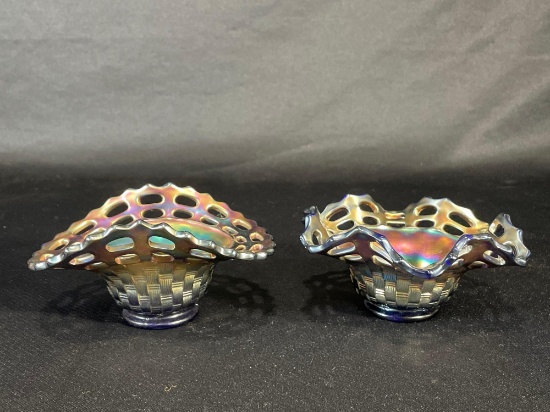 (2) Fenton, "Open Edge Two Row," Blue Hats/Bowls