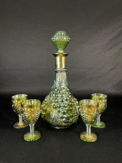Imperial, "Imperial Grape," Green w/ Marigold Overlay, Wine Set w/ (4) Glasses