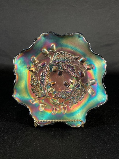 Fenton, "Acorn," Blue, Bowl w/ Scalloped Rim