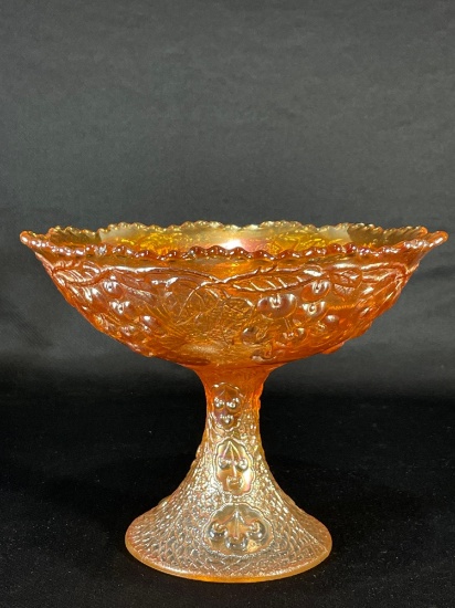 Fenton, "Mikado," Marigold, Large Compote, 7-1/2"h x 9-5/8"dia