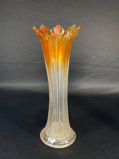 Northwood ,"Thin Rib," Marigold & Clear, Vase, 15"h