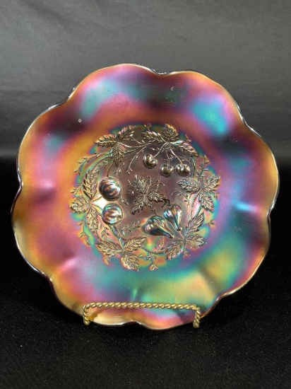 Northwood, "Three Fruits Medallion," Purple/Amethyst, Bowl, 8-1/4"dia