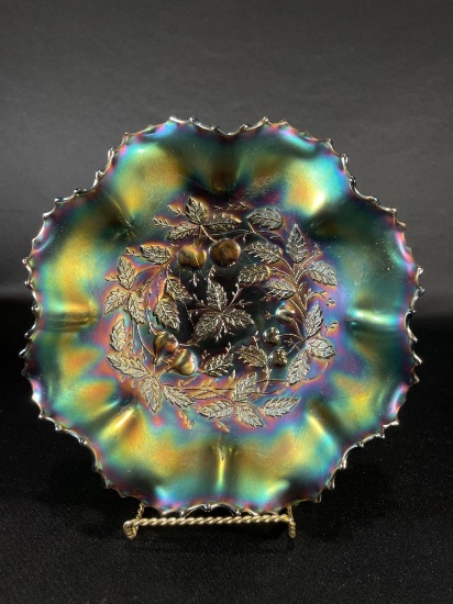 Northwood, "Three Fruits Medallion Interior & Meander Back," Purple/Amethyst, Bowl, 8-1/4"dia